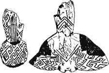 Drawings of the Bird Goddess carved with meander patterns from Mezin on the
				River Desna in Ukraine c 18,000-15,000 B.C.