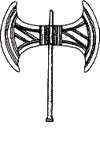 Drawing of the double-headed axe, or labrys, as found in the palace of King Minos
				of Crete